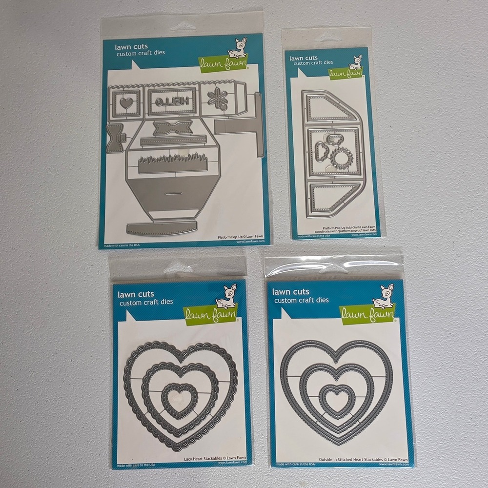 NWT Lawn Fawn Craft Dies Set of 4 Silver Platform Pop-Up Heart Stackables LF2792